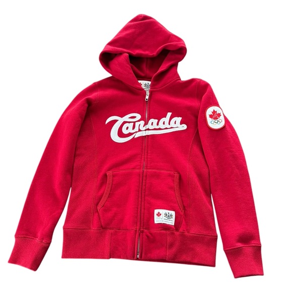 Hudson’s Bay Co Girls 7/8 Red Olympics Canada Zip Up Hoodie Jacket Embroidered - Picture 1 of 7